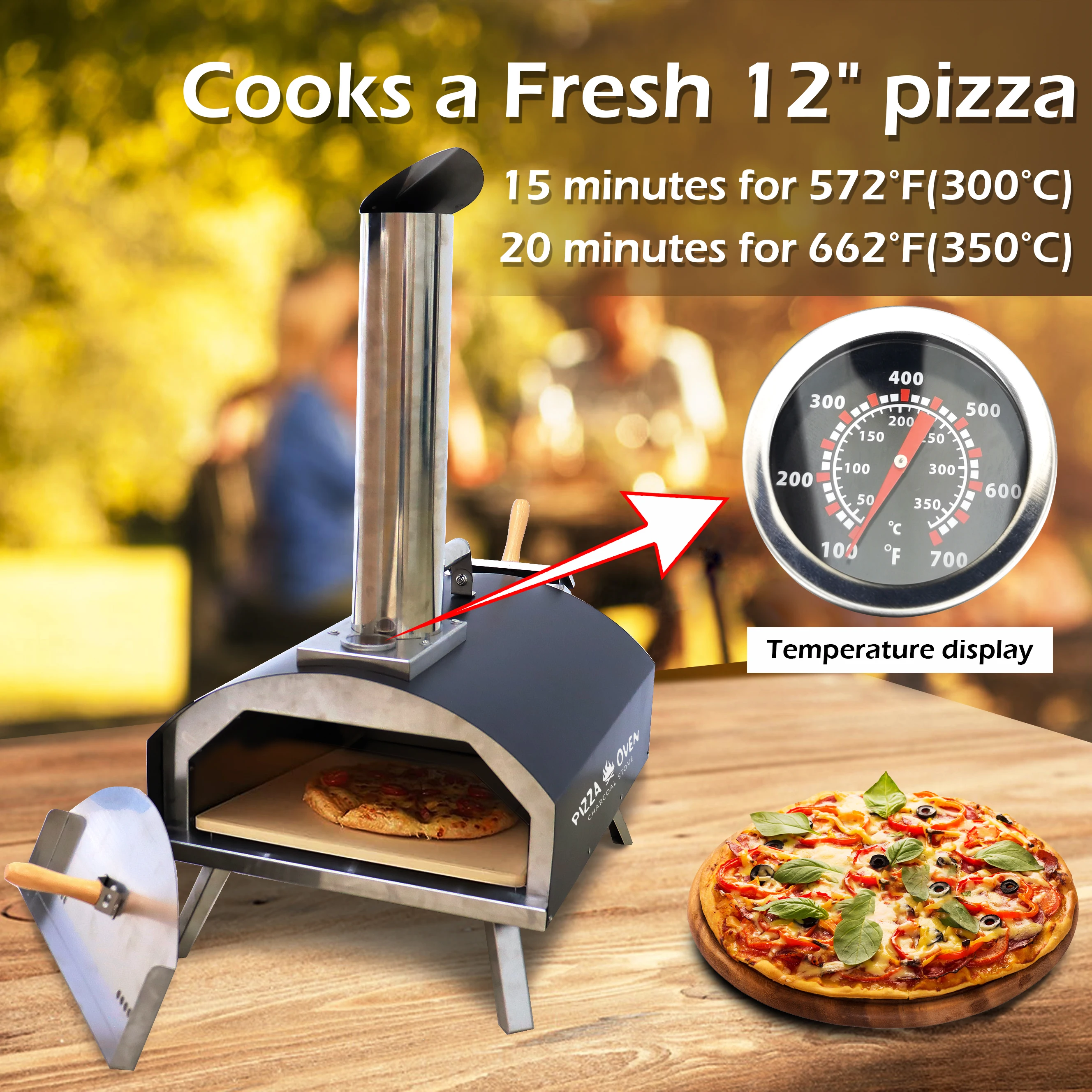 Pizza Stove Stainless Steel Pizza Oven Wood Fired Oven with Feeding Port Portable Maker for Outdoor Cooking