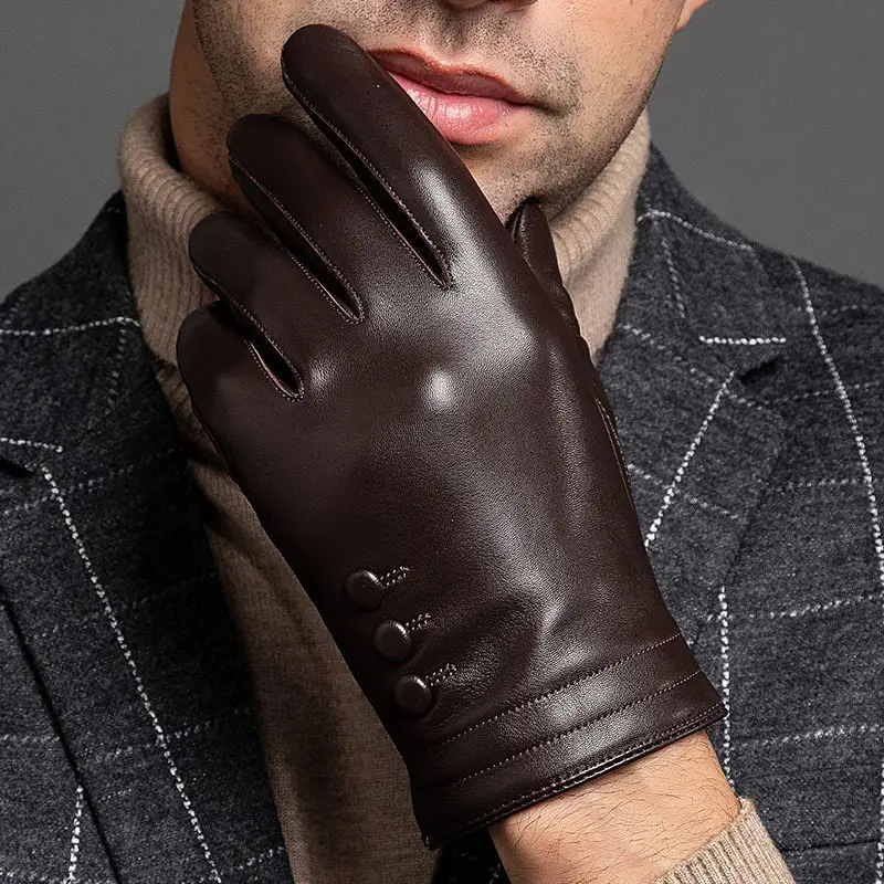 2022SpringGlovesMenGenuineLeatherGlovesTouchScreenBlackReal