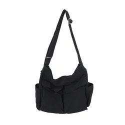 Classic Canvas Shoulder Bag - Large Capacity Retro Messenger Bag (Black)