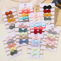 5Pcs/Set Elastic Baby Headband Solid Corduroy Ribbon Baby Bows Headscarf Hairband Newborn Cute Knitted Headband Hair Accessories 1