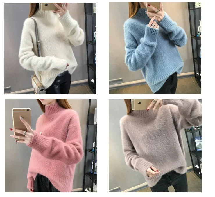 Winter Mink Faux Cashmere Thick Sweater Women Jumper White Pull Femme Loose Pullover Knitted Fluffy Sweaters For Women Winter