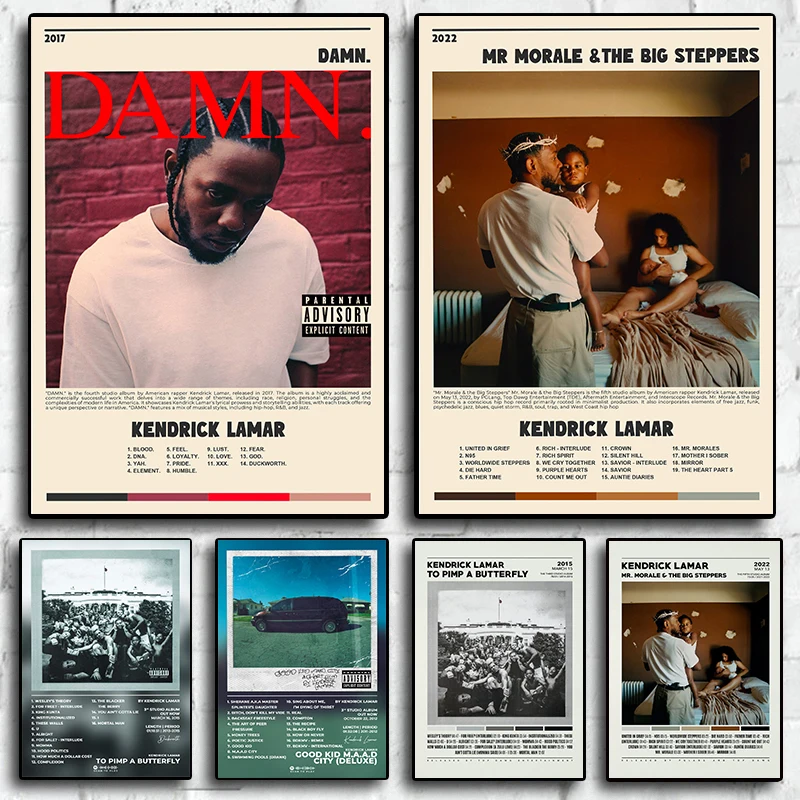 Music Canvas Poster Canvas Wall Art Music Art Print Wall Art Print Rapper Hip Hop Kendrick Lamar Damn Album Poster Music Album Cover Canvas Painting Wall Art Pictures Home Decoration