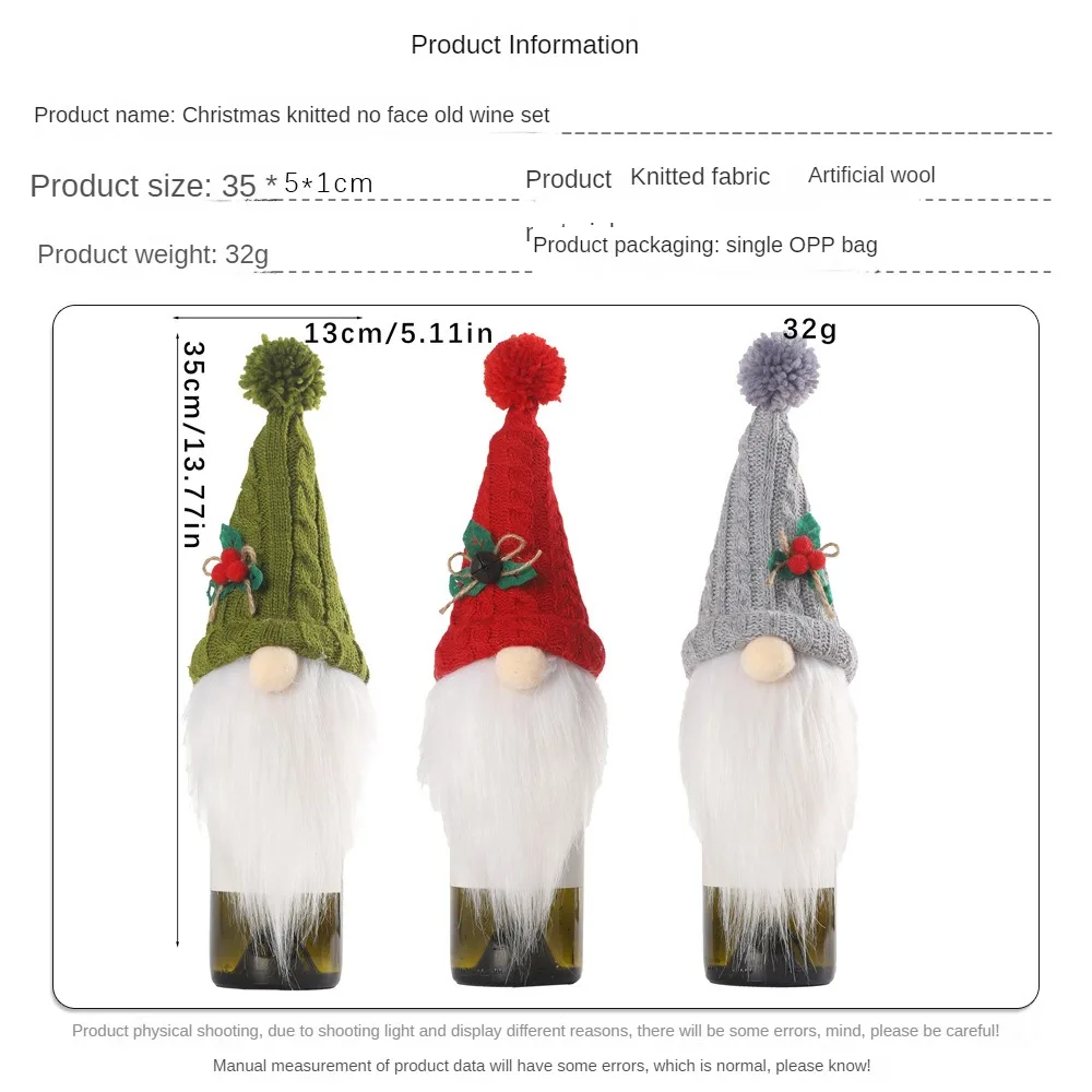 Description Picture 3 of itemChristmas Gift Wine Bottle Cover Set Rudolf Faceless Doll Wine Bottle Bag Champagne Holders Xmas Home Table Navidad Decors
