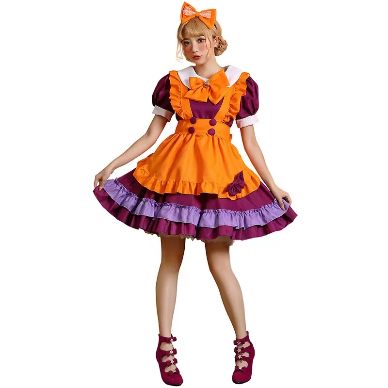 

Women Pumpkin Skirt Cosplay Female Halloween Bow-knot Maid Costumes Carnival Purim Parade Nightclub Bar Role Playing Party Dress