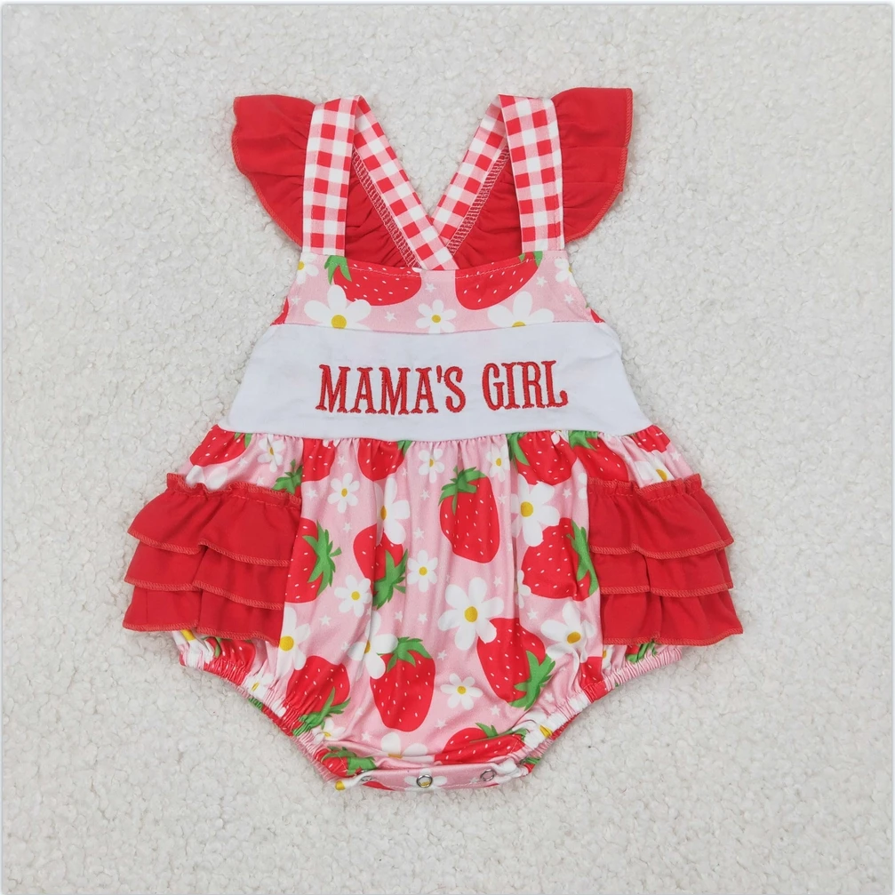 Boutique Bubble sibling clothing Summer baby boys clothes infant Jumpsuits Baby Girls Mama's Girl Red Strawberry Flowers Rompers