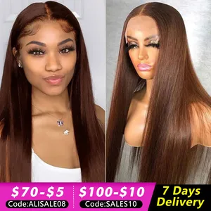 Hd Straight Lace Front Wigs Human Hair Chocolate Brown Transparent Lace Frontal Wig 13x4 Pre Plucked Colored Human Hair Wigs