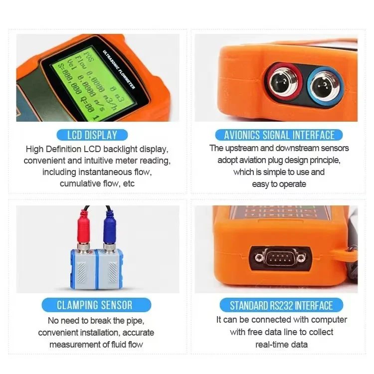 Asmke Portable Handheld Ultrasonic Flow Meter Digital LCD Display Liquid Water Oil Gasoline Fuel Measurement