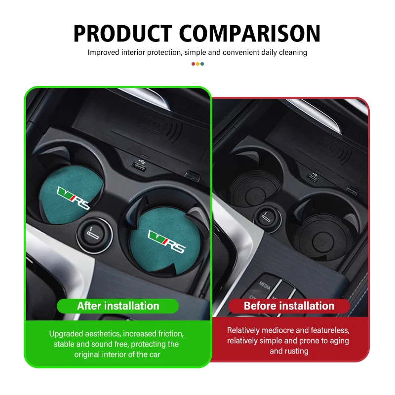 2pcs Sheepskin Car Coaster Water Cup Holder Anti-skid Slot Pad For Skoda VRS Octavia 2 3 Kamiq MK3 Kodiaq Karoq Superb Fabia