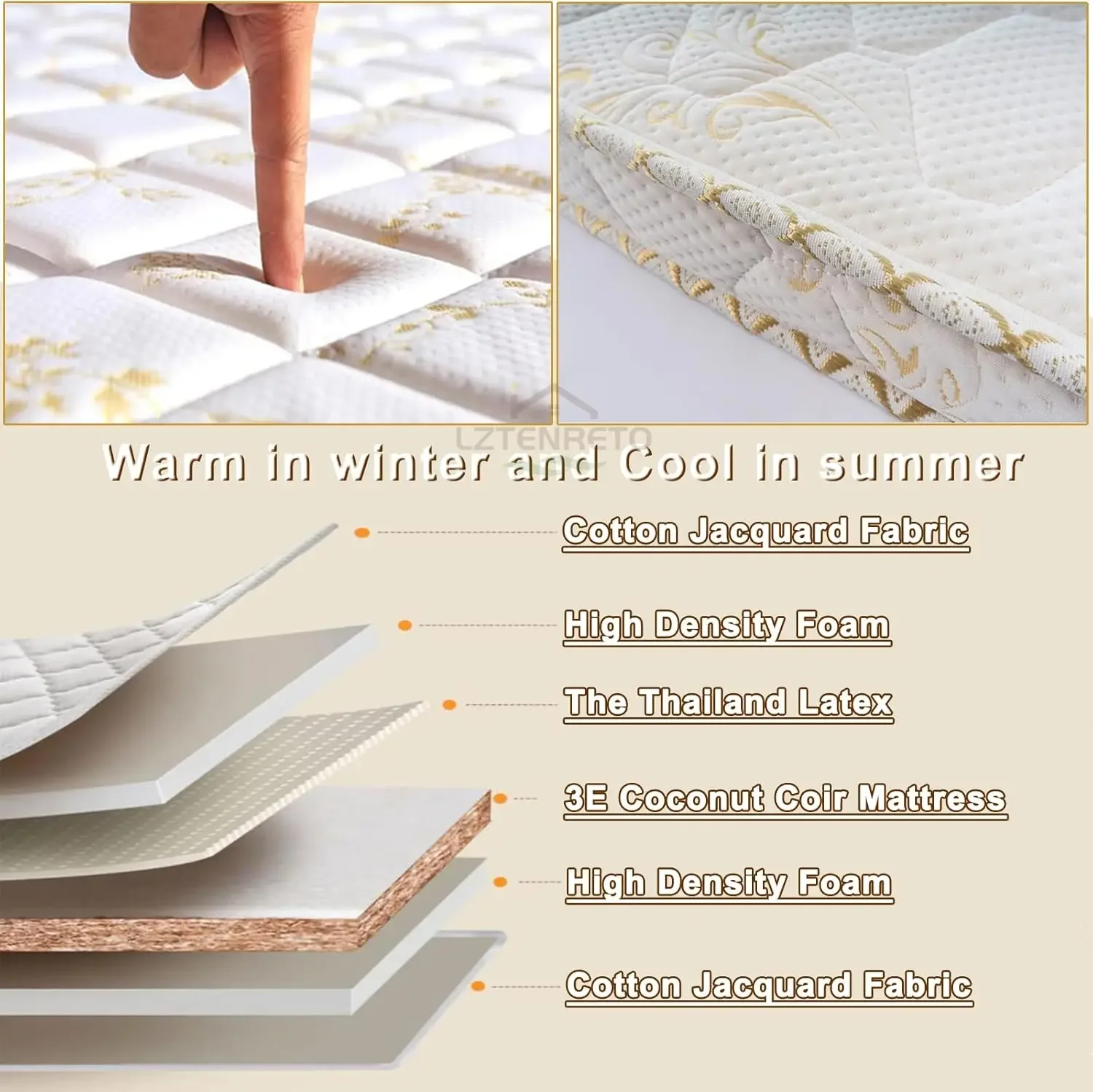 Firm Coir Mattress, 3E Coconut Coir Mattress Pad, Quiet Coconut Palm Mattress 3