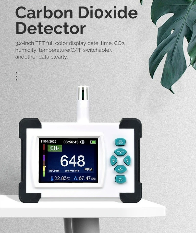 

Carbon Dioxide Concentration Detector Household Temperature and Humidity Meter CO2 Air Quality Detector Long Standby USB