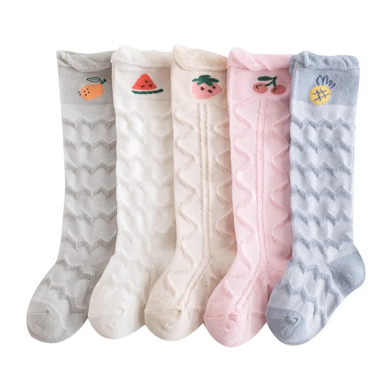 

New Spring Summer Baby Stockings Thin Cotton Cartoon Fruit Anti-mosquito Mesh Socks Infant Toddler Girls Long Stockings