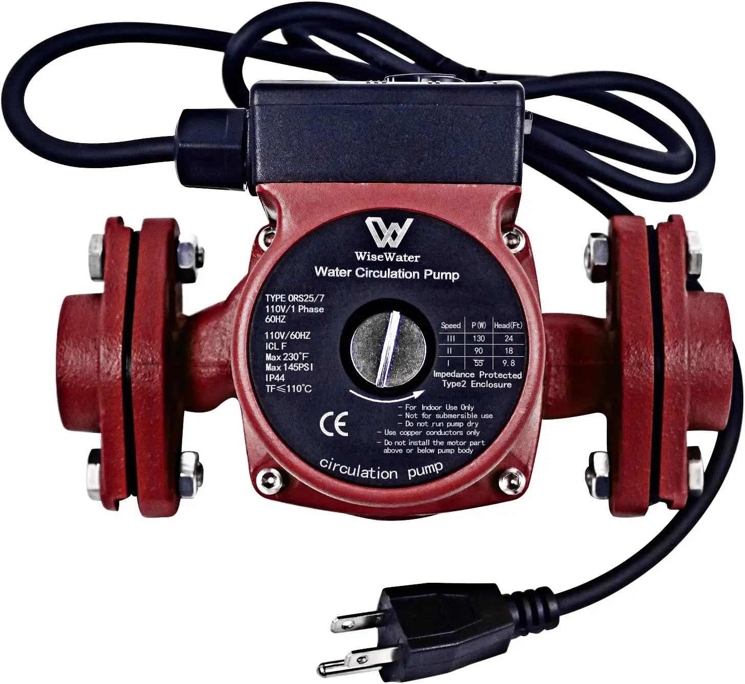 110V Circulation Pump 130W 13 GPM Hot Water Recirculating Pump 3 Speed Switchable Circulator with 1''FNPT Flanges
