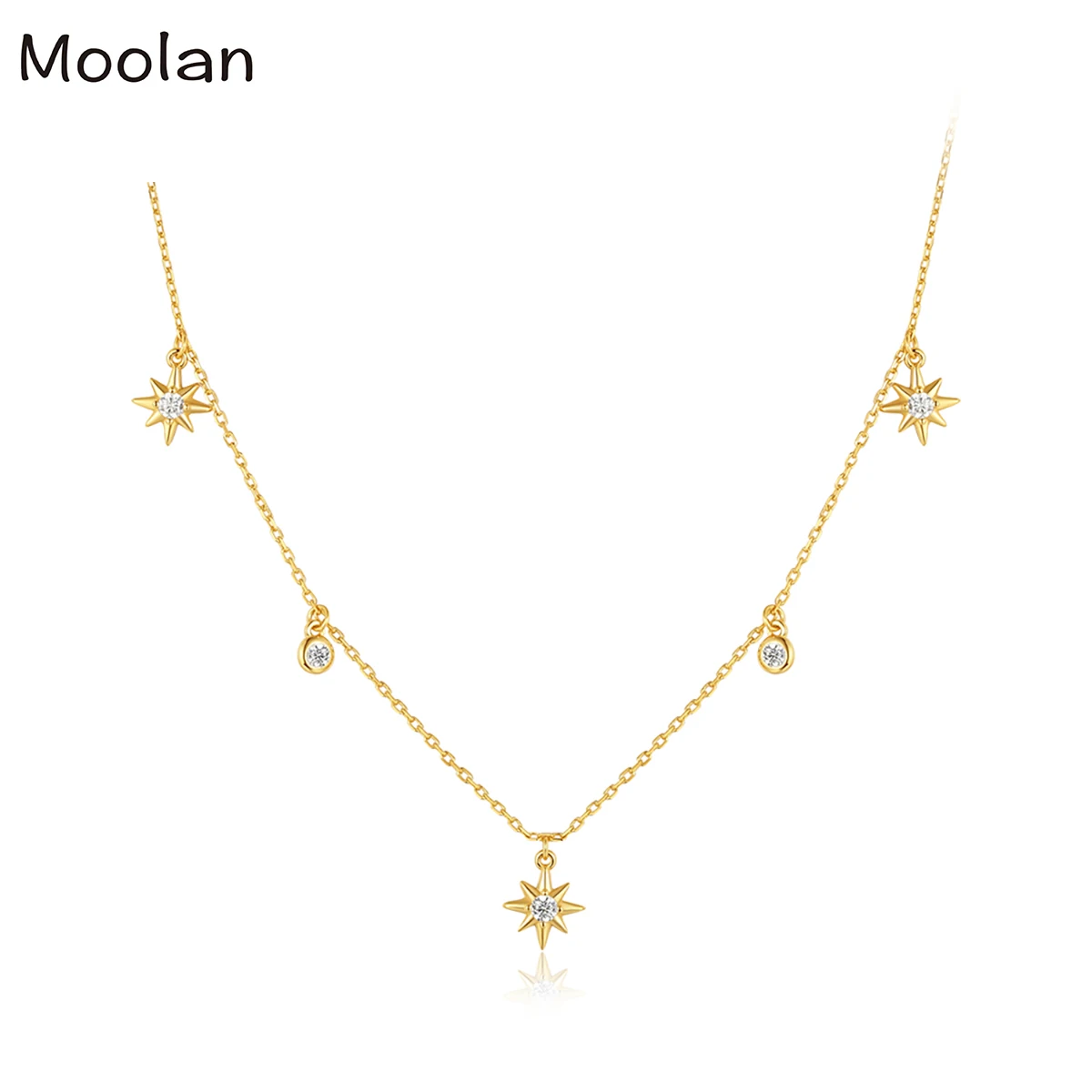 

Royalty Stars Gold Link Chain Necklace Brand New Cosmic Fine Jewelry Europe 925 Stering Silver Vintage Gift For Women
