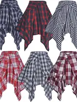 Elastic Waist Plaid Asymmetrical  Skirt Women's High Waist  Knot Sports Street Dance Sle ort Skirts - Image 2
