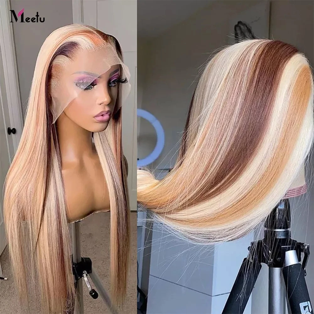 Perucas de cabelo humano frente de renda para mulheres, louro mel, marrom, pré-arrancado, reto, peruca frontal, 613