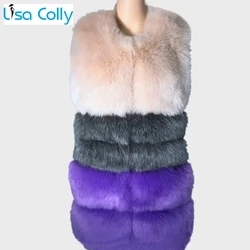 Women Winter Sleeveless Faux Fur Vest Coat Faux Fox Fur Vest Warm Fox Artifical Fur Waistcoat Middle Long Fur Vest Coat
