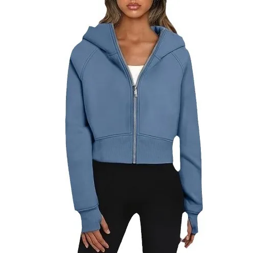 Women Long Sleeve Zip Up Hoodies Cropped Sweatshirts Fall Spring 2024 Outfits Casual Hooded Tops 5