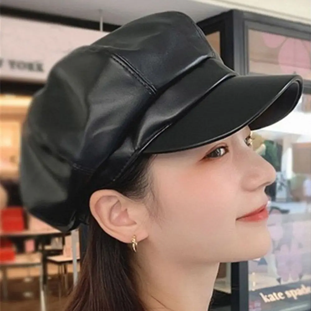 Lässige Mode Peaked Cap Damen Frauen Mädchen Leder Bäcker Junge Peaked Cap Zeitungs jungen Hut – Detail 6