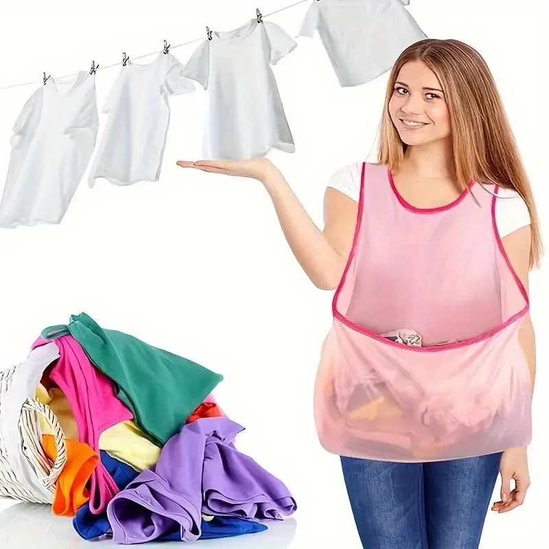 1/2pcs-Large capacity laundry storage bag, perfect for drying clothes and picking fruits and vegetables in the garden. 2