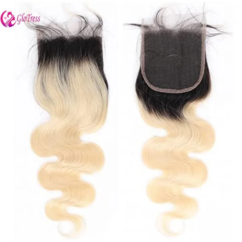 4x4 Transparent Lace Closure Body Wave 12A Virgin Remy Human HairExtensions Pre Plucked with Baby Hair 8-22 Inches 1B/613 Blonde