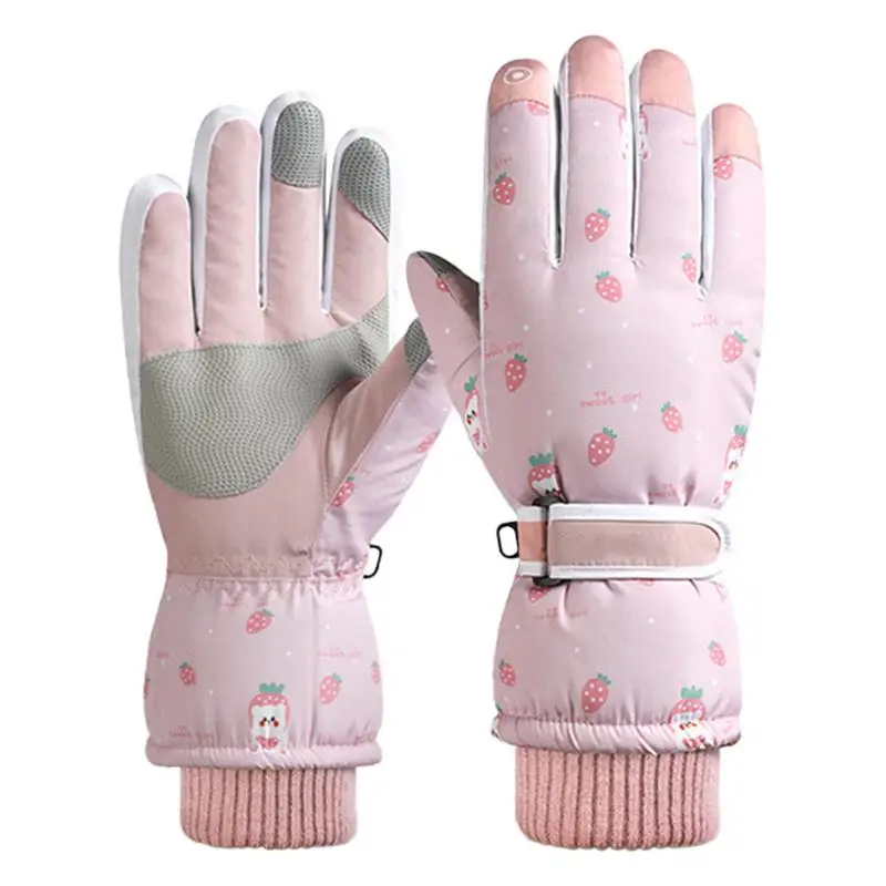 

Girl Warm Ski Gloves Touchscreen Fingers Anti-Slip High Dexterity Padded Gloves Waterproof Warm Ski Mittens Cycling Gloves pink