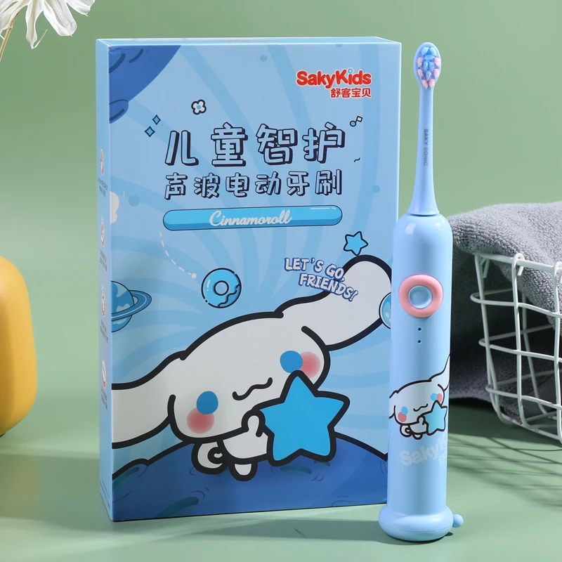

Kawaii Sanrios Kittys Cinnamoroll Pompompurin Children's Electric Toothbrush Baby Soft Hair 3-6-10 Years Old Children Automatic