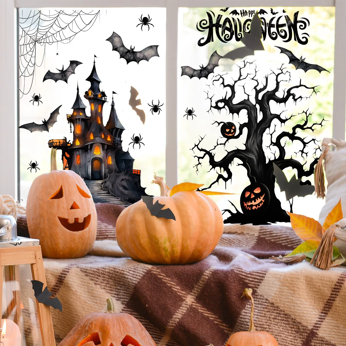 Autocollant Mural Citrouille Halloween 3D - 2 Pièces 60x90 Cm - PVC Réutilisable Pour Salon Et Chambre