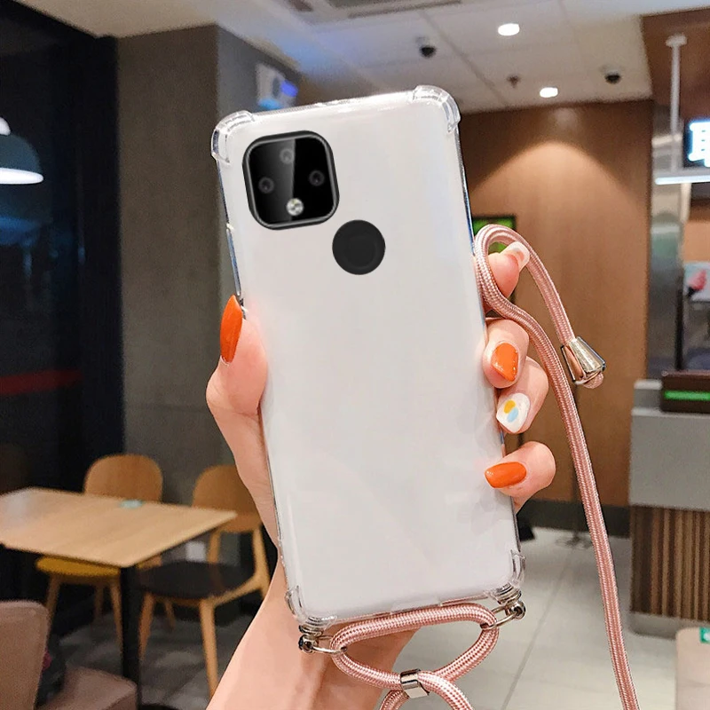Crossbody Necklace Cord Silicone Phone Case - Transparent Shockproof Cover