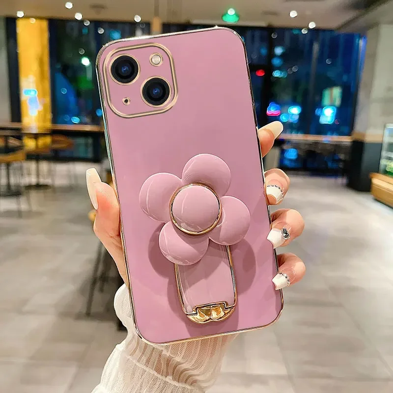 Luxury Metal Windmill Flower Plating Case For iPhone 15 14 13 12 11 Pro Max 15Plus X XS XR 7 8 Plus Soft Cover 15ProMax 14Pro