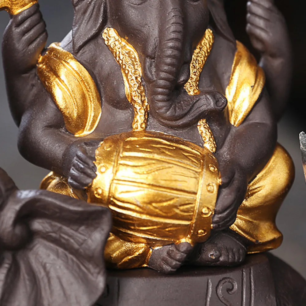 Handicrafts Lucky Ganesha Elephant Waterfall Backflow Incense Burner Home Decor Incense Stick Holder Lotus Censer (no Incense)