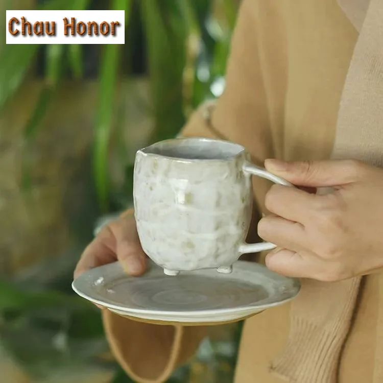 Retro Coffee Cup Simple Ceramic Saucer Japanese Mug Creative Home Personalized Coarse Pottery Mug Milk Mug Cup with Handle Gift