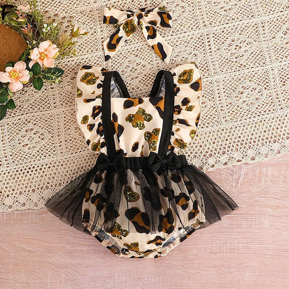 

0-18M Baby Girl Clothes Newborn Ruffles Backless Bodysuit For Girl Infants Leopard Rompers Jumpsuit Baby Onesie Dress