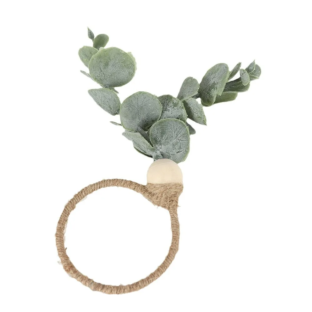 1Pcs Wedding Napkin Rings Eucalyptus Leaves Napkin Holder Buckles Spring Easter Home Table Decoration Birthday Party Supplies