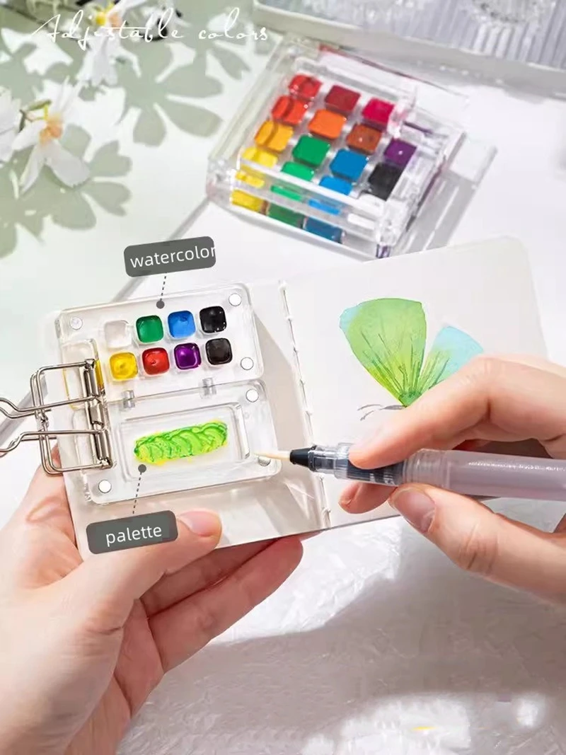 Watercolor Paint Box Palette Tray Mini Empty 8/15 Grid Travel Plastic