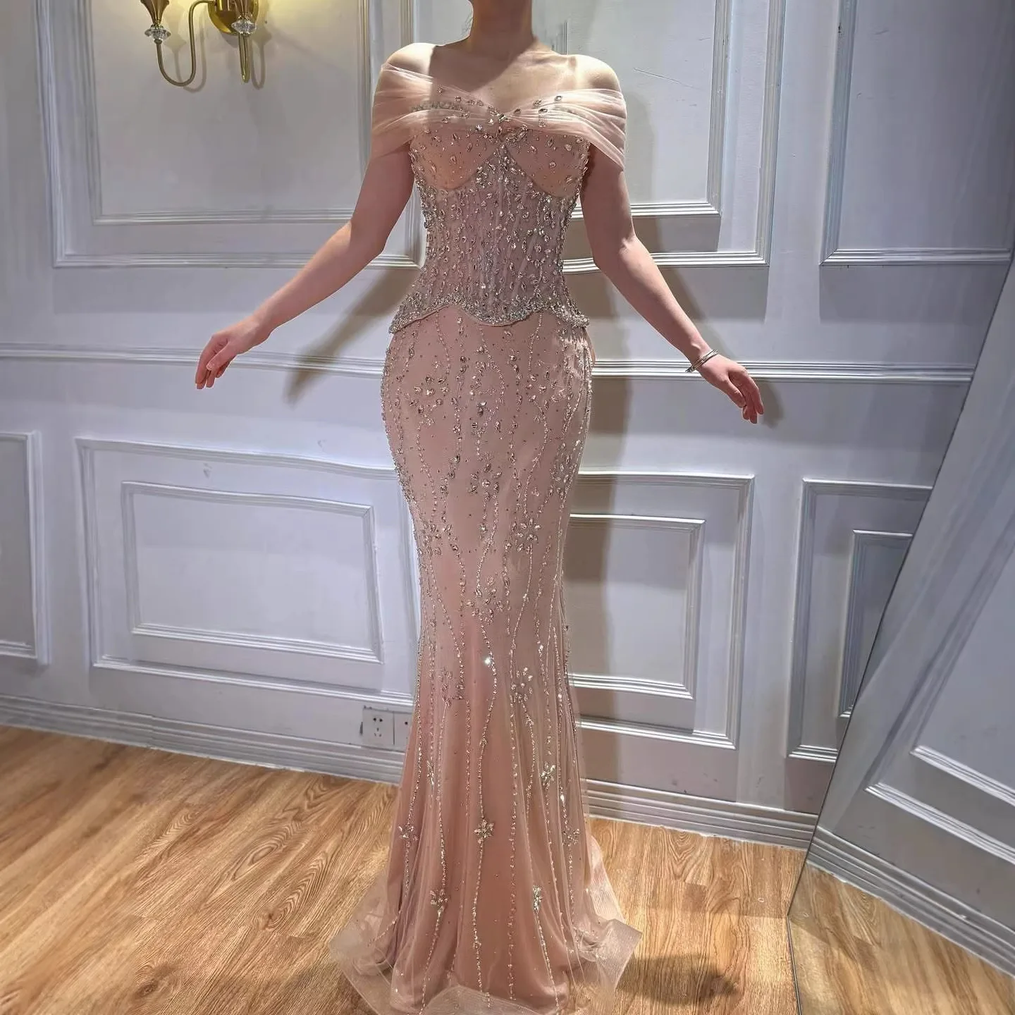 SERENE HILL 2026 Evening Dress Luxury Nude Beaded Mermaid Gowns for Women Party Customized BLA73336 2