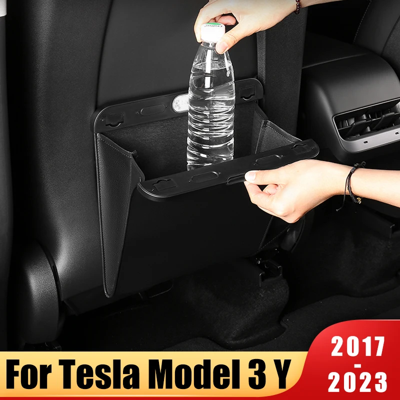 

Car Trash Bin Auto Interior Seats Back Hanging Storage Bag PU Leather For Tesla Model 3 Model Y 2017- 2021 2022 2023 Accessories