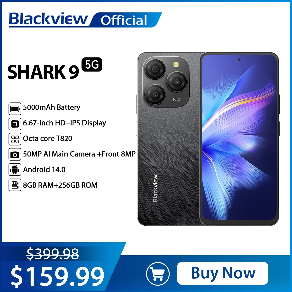 Blackview SHARK 9 5G Smartphone 6.67'' HD Display,T820 Octa core