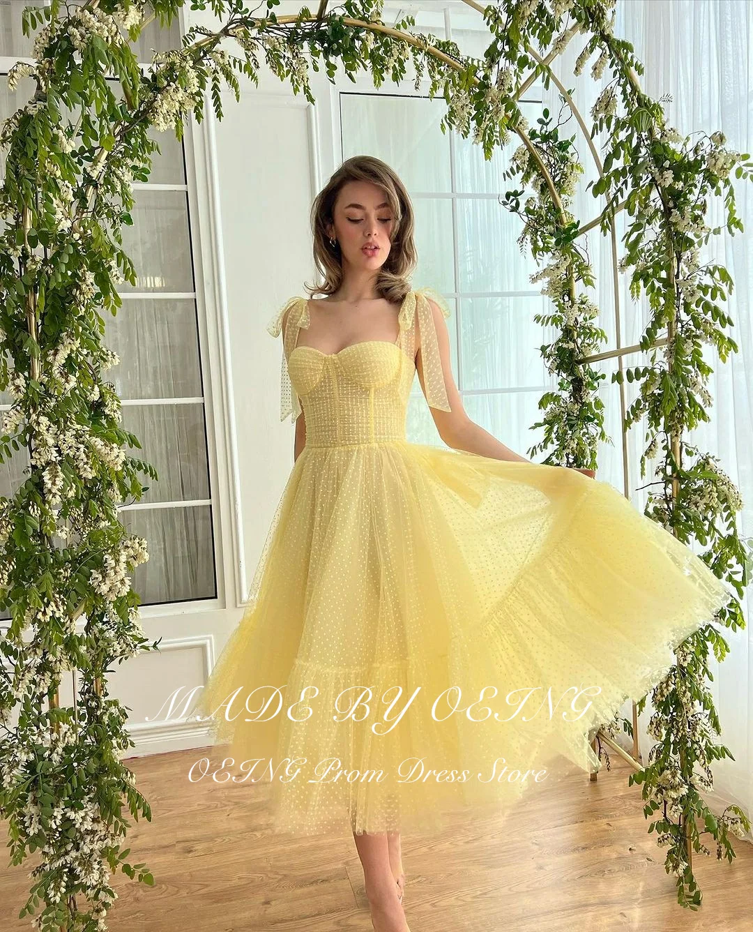 OEING Fairy Yellow Prom Dresses Princess Tulle Tea Length