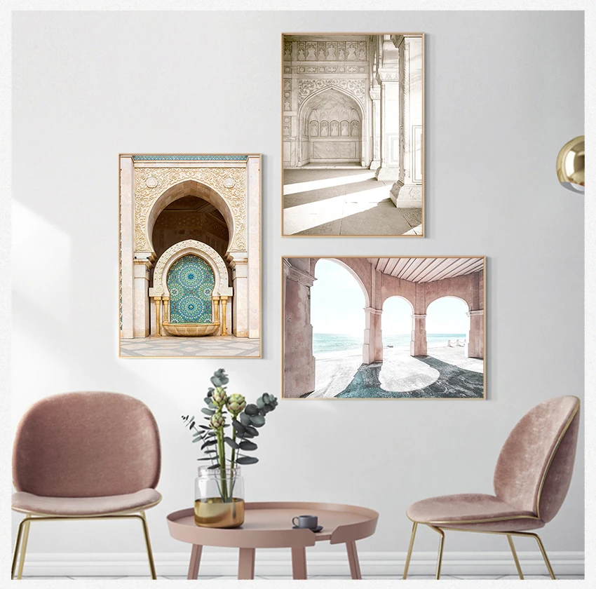 

Плакат пейзаж из путешествия печать Исламская Настенная картина украшение дома Хассан II мечеть холст живопись Марокканская архитектура