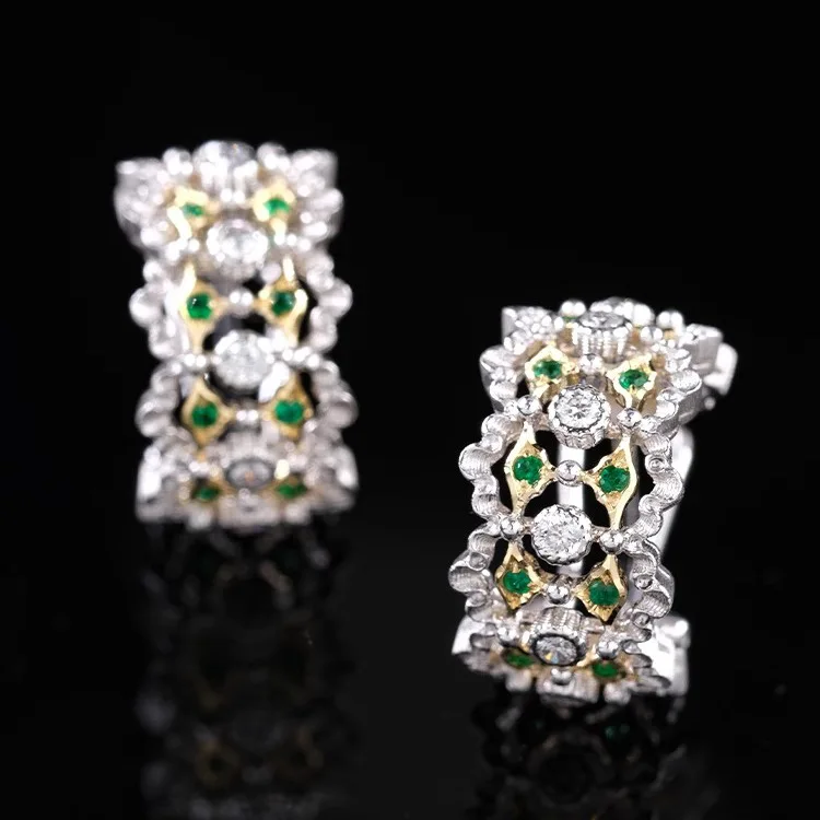 Italian Court-style Emerald Lace Earrings Trendy Vintage Elegant Out Earrings for Women Silver Wedding Party Gift Jewelry