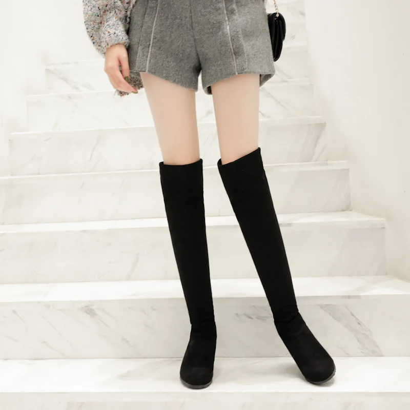 Winter Female High Boots Platform Thigh High Boots Fashion Buckle lace-up High Heels Boots Women suede High heels Shoes Woman