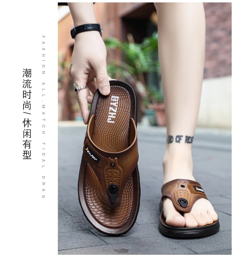 Herren-Flip-Flops mit Ledertextur, Sommer-Rutschfeste Slides mit Dicker Sohle, Strand-Hausschuhe, Lässige Outdoor-Hausschuhe, Bequeme Pantoffeln – Detail 12