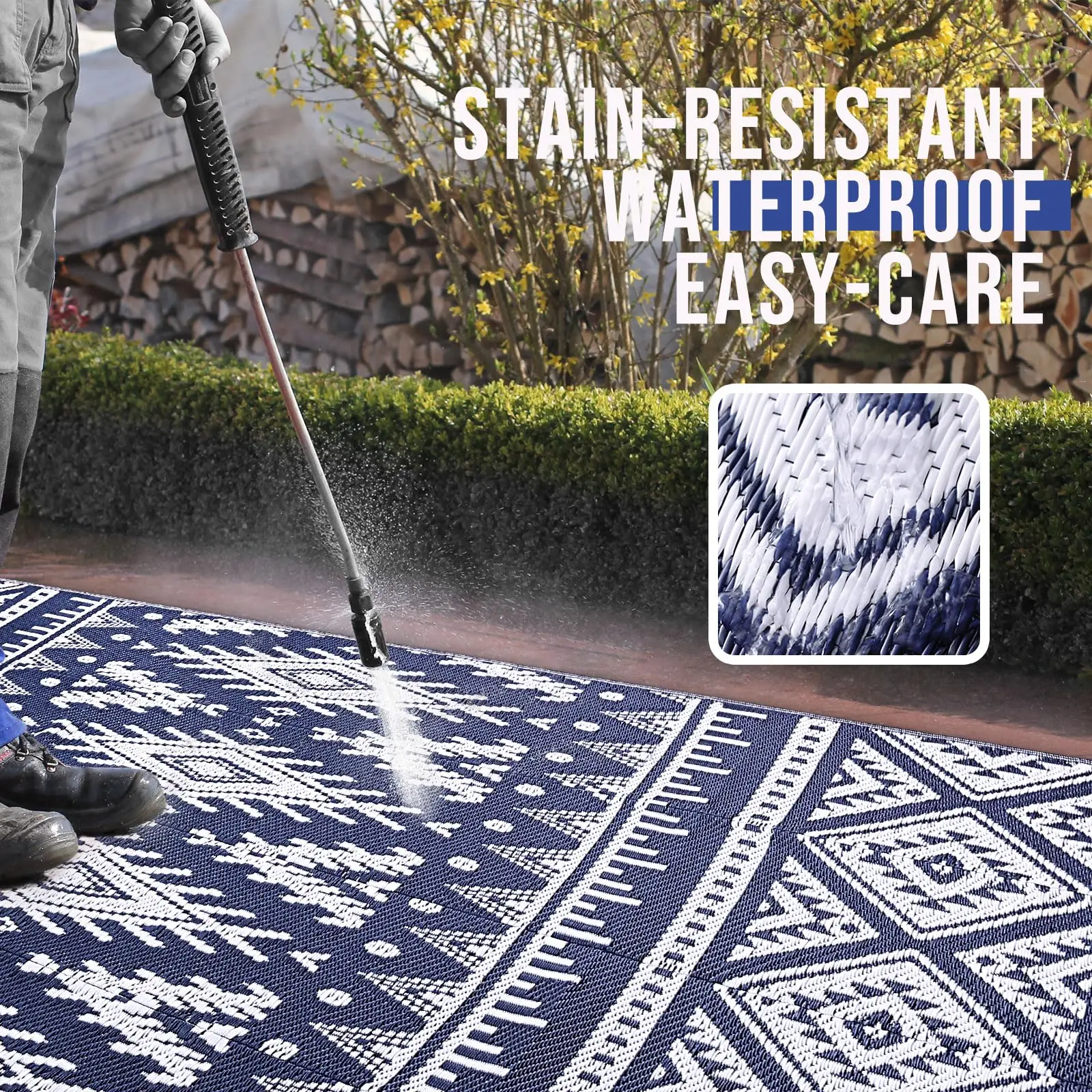 floor mat Kitinjoy Outdoor Waterproof Rugs Outdoor Plastic Straw Rugs Boho Patio Indoor Carpets For Patio Camp Picnic Balcony