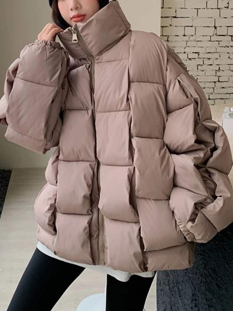 Winter Jacket for Women Three-dimensional Plaid Woven Fashion Coat Solid High Street Warm and Thick 2023 Winter New Down Jacket 3