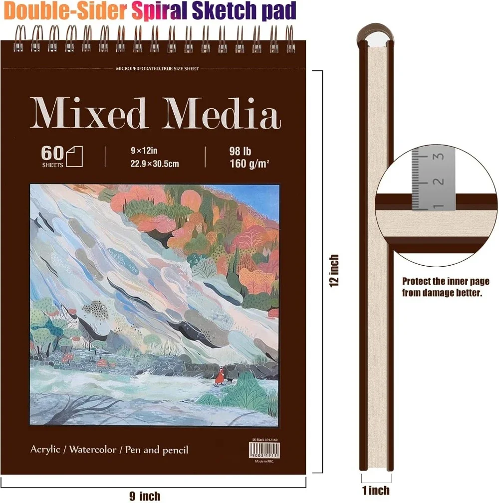 9 x 12 inches, 60 sheets (98 lb/160 g/m²) heavy-duty drawing paper, spiral-bound hardcover sketchbook on top 3