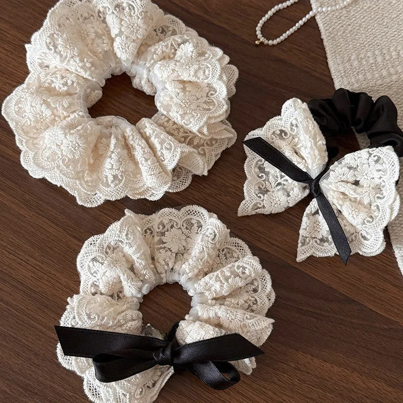 Französisches Retro-Stirnband mit doppellagiger Schleife, Spitze, Dickdarm-Stirnband, neues Haargummi, Stirnbänder, Seil, Blumen-Haar-Accessoire – Detail 7