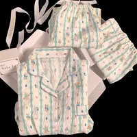 New Pajamas Homewear Three-Piece Women's Summer Clouds Yarn Short-Sleeved Cartoon Cute Girls Casual Pajamas Homewear - Image 4