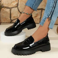2024 Spring and Autumn Hot Selling Women's Shoes Fashionable Round Toe Solid Color Glossy Slip-on Low Heel Women's Loafers 1
