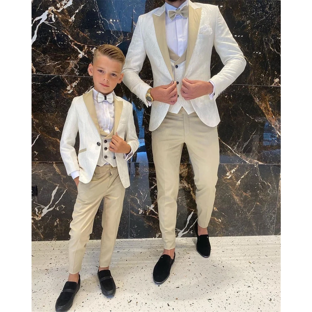 

Jacquard Kids Clothes Boys Fashion Peak Lapel One Button Blazer Gentleman Casual Wedding Tuxedo 3 Piece Suit (Jacket+Vest+Pants)