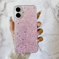 Glitter Bling Sparkling Sequins Silicone Phone Case Cover for iPhone 16 (Pink)